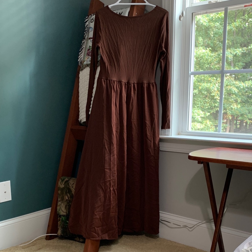 Chic Long Sleeve Brown Dress
